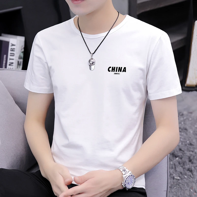 夏季冰感纯棉男士短袖t恤潮流百搭国潮白色T恤男潮牌男装半袖上衣