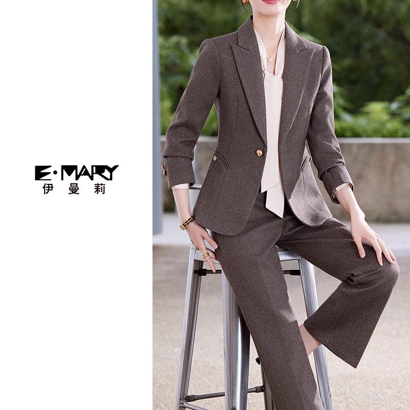 秋冬一粒扣女西装套装OL 通勤时尚休闲毛呢加厚修身气质西服套裤