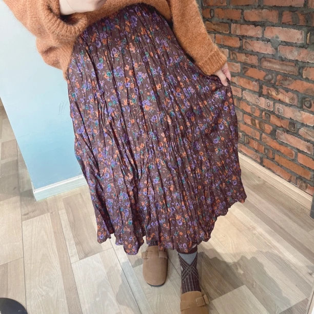 韩国正品不规则碎花松紧腰半裙百搭洋气显瘦