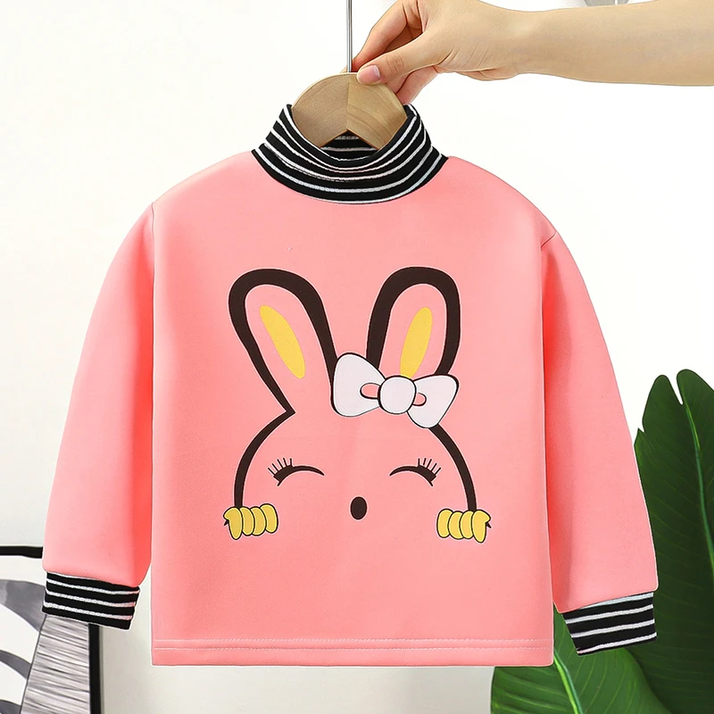 秋冬季高领保暖内衣加厚加绒单件新款女童男宝宝卫衣儿童上衣外套