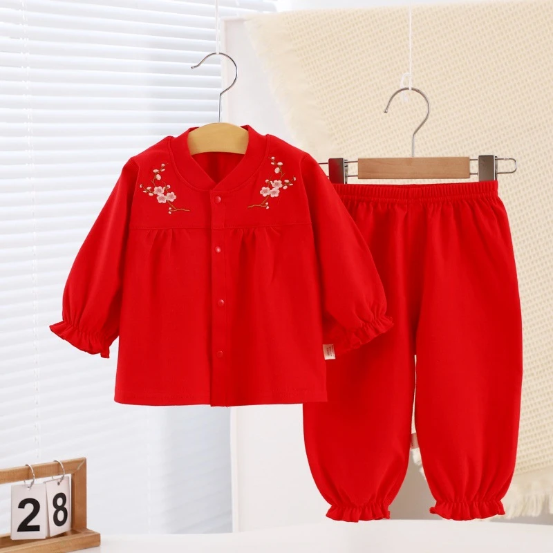 儿童长袖套装公主款洋气开衫新款家居服外穿周岁礼服花边女宝衣D