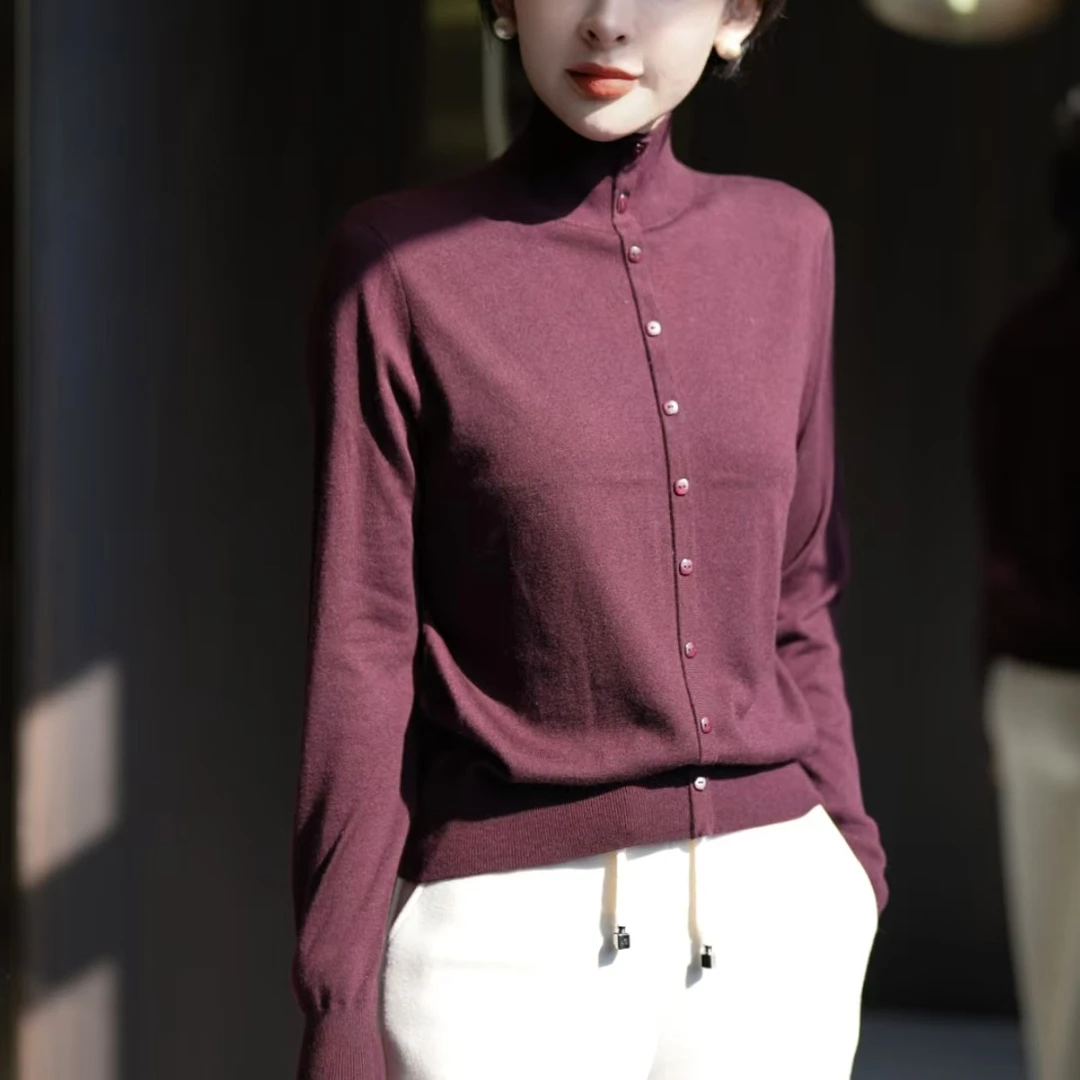 MINGGANG/名港纯色半高领假纽扣绵羊毛打底针织衫MG3236