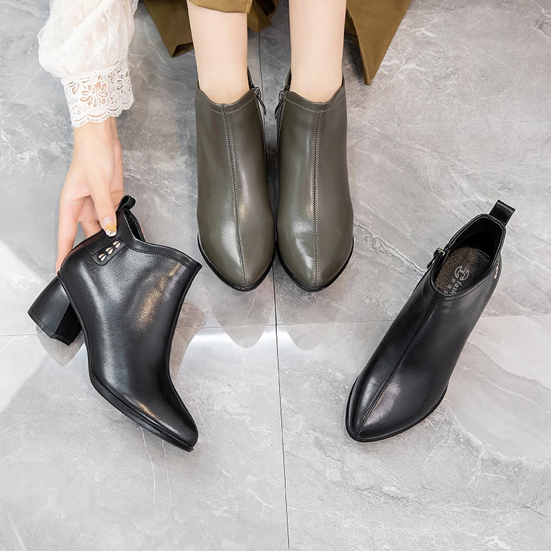 6189-10秋冬时尚靴子洋气女靴粗跟英伦风鞋子冬季保暖短靴百搭