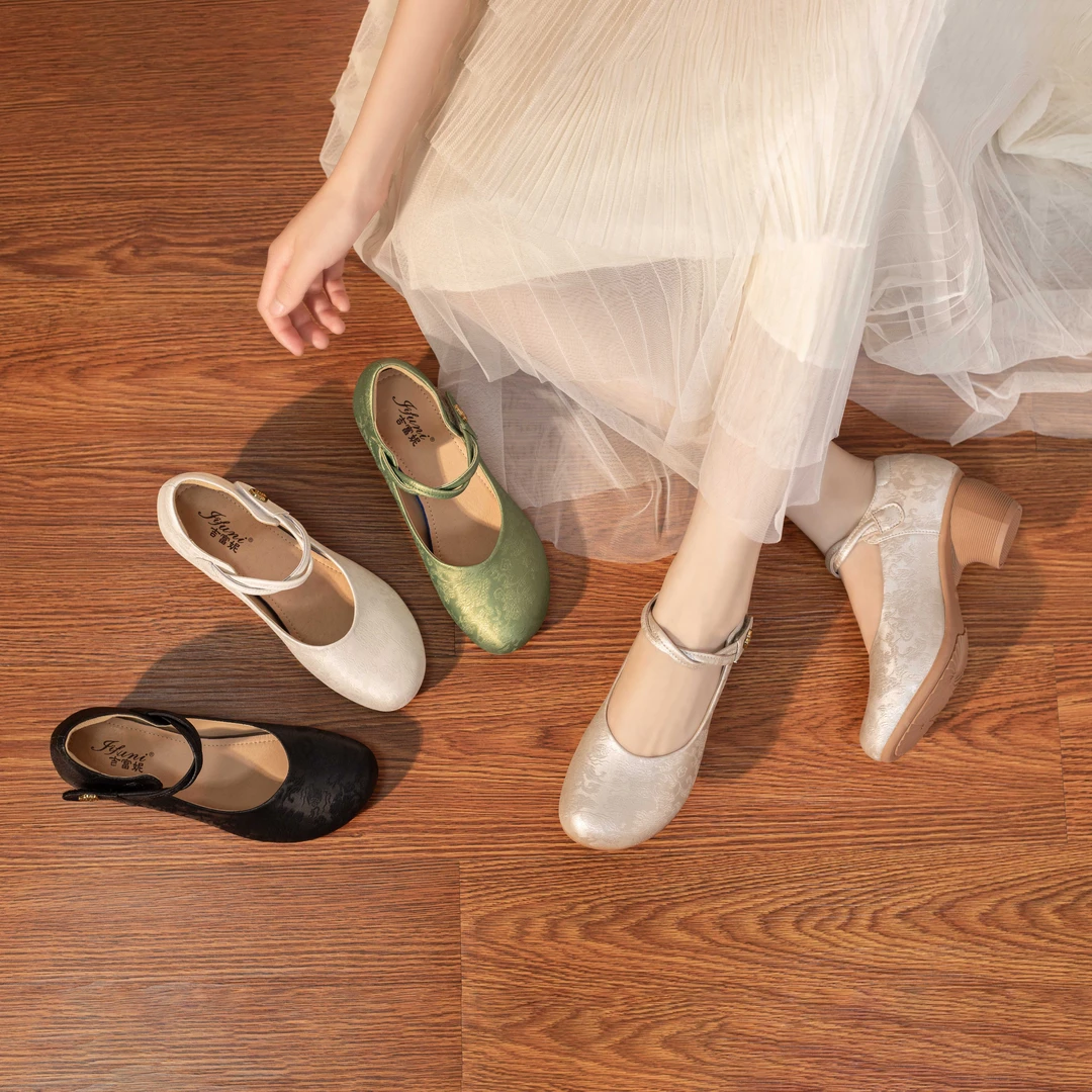 512春夏新款女士单鞋久站不累妈妈鞋软底软面高跟鞋圆头女鞋粗跟