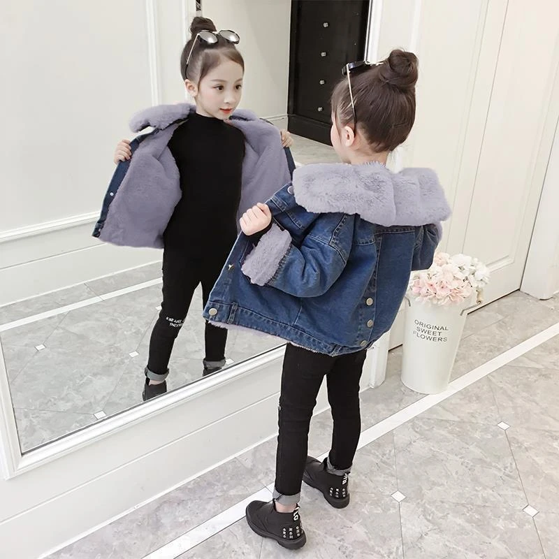 【小扬哥推荐】女童加绒牛仔外套秋冬装洋气中大儿童装加厚保暖短