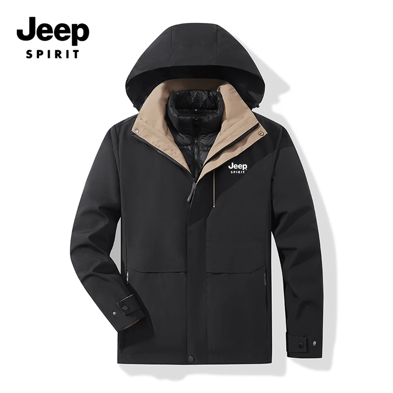 JEEPSPIRIT吉普保暖风衣三合一可拆卸两件套户外防风登山滑雪服