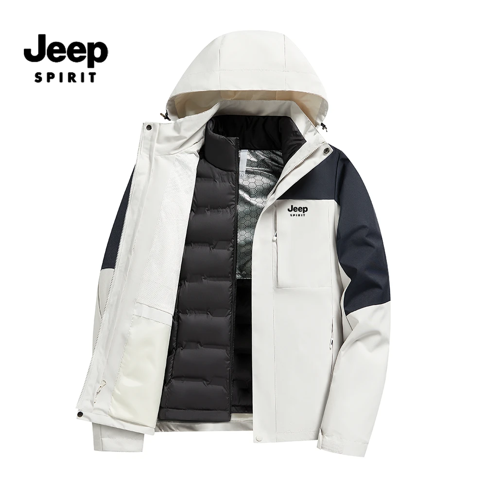 JEEPSPIRIT新款保暖三合一可拆卸两件套防风耐磨滑雪登山服