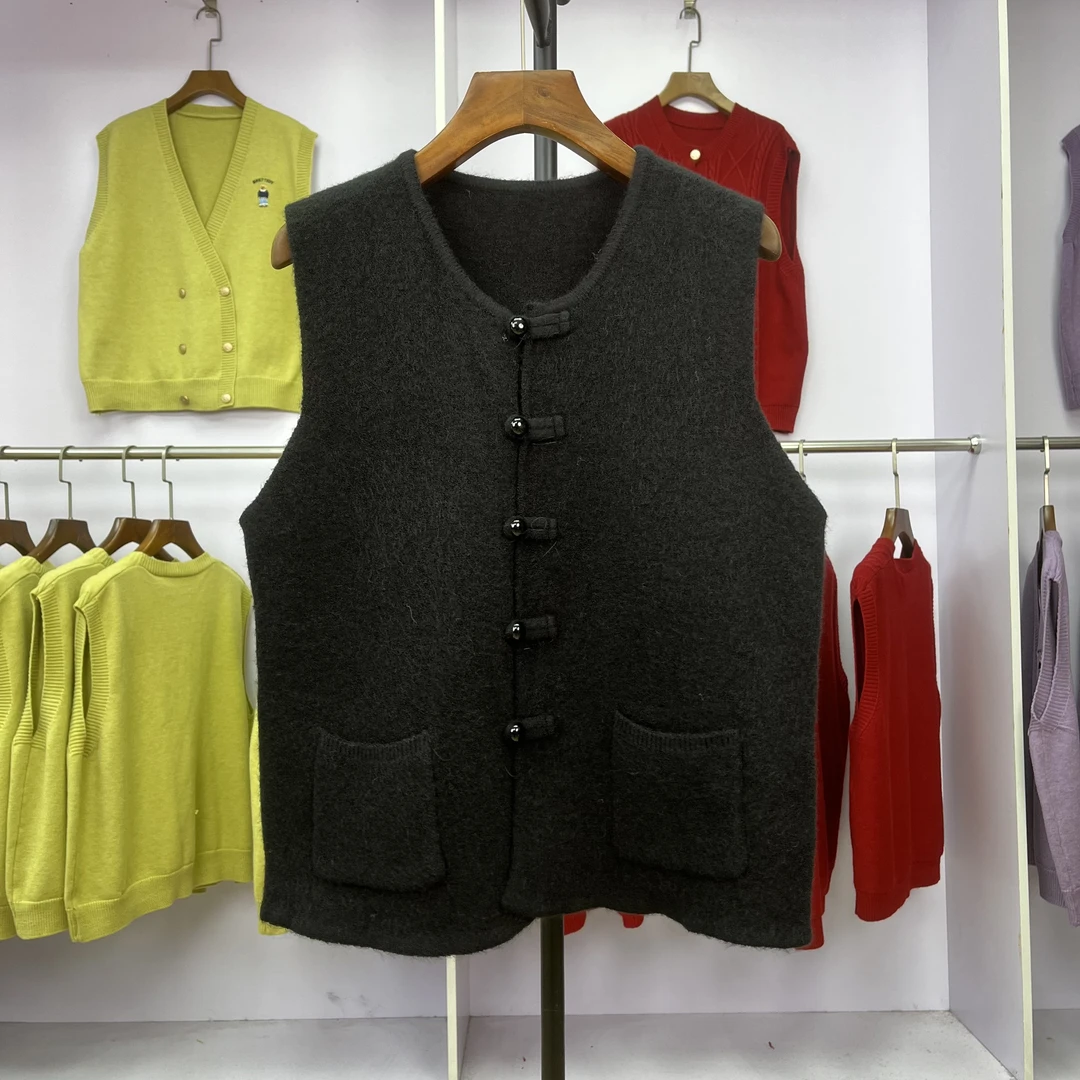 136 无袖女盘扣秋季纯色复古新中式妈妈装休闲坎肩宽松洋气上衣女