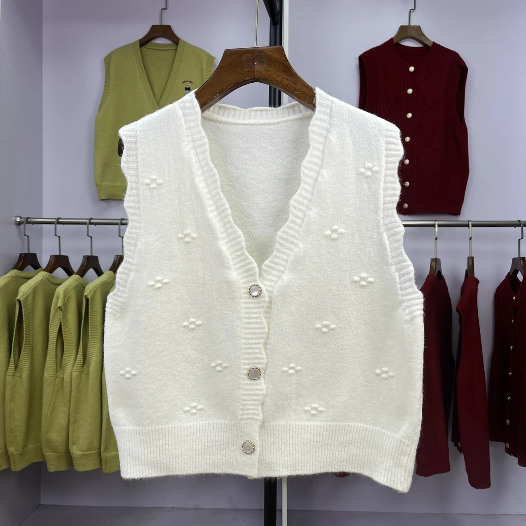 305v领小香风开衫百搭钉珠显瘦复古短款纯色休闲坎肩宽松甜美上衣