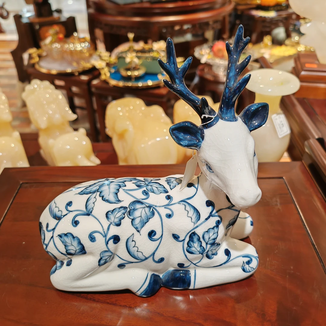 创意麋鹿陶瓷摆件新中式现代简约美式欧式桌面饰品寓意美好
