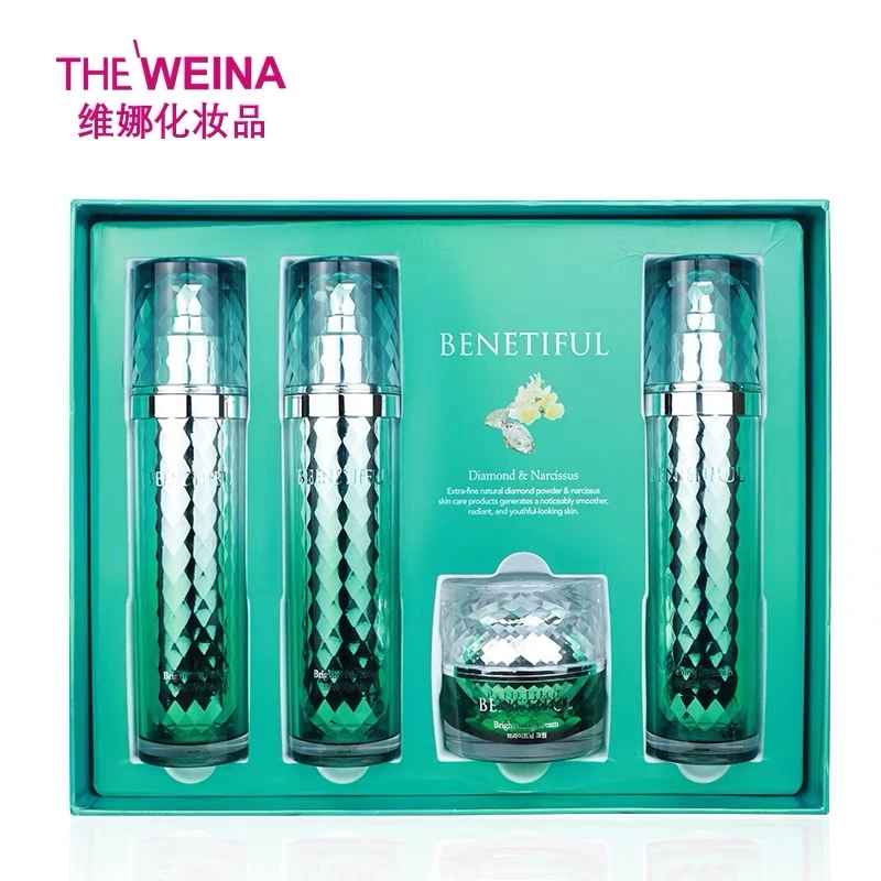韩国维娜化妆品蓓霓芬水仙晶钻靓颜透亮套装绿钻4件套装