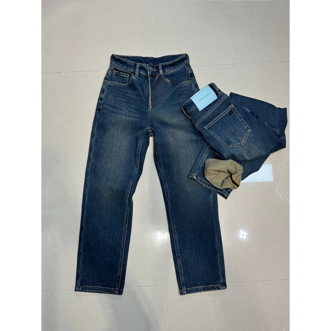 晶姐-6033加绒烟感裤简约韩版网红春秋洋气时尚百搭牛仔裤