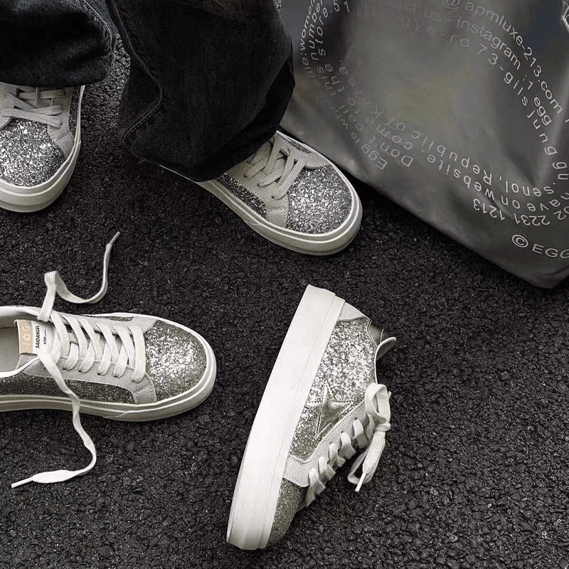 晶姐-57127      春夏季时尚潮流休闲百搭镶闪片平底唇色是休闲鞋