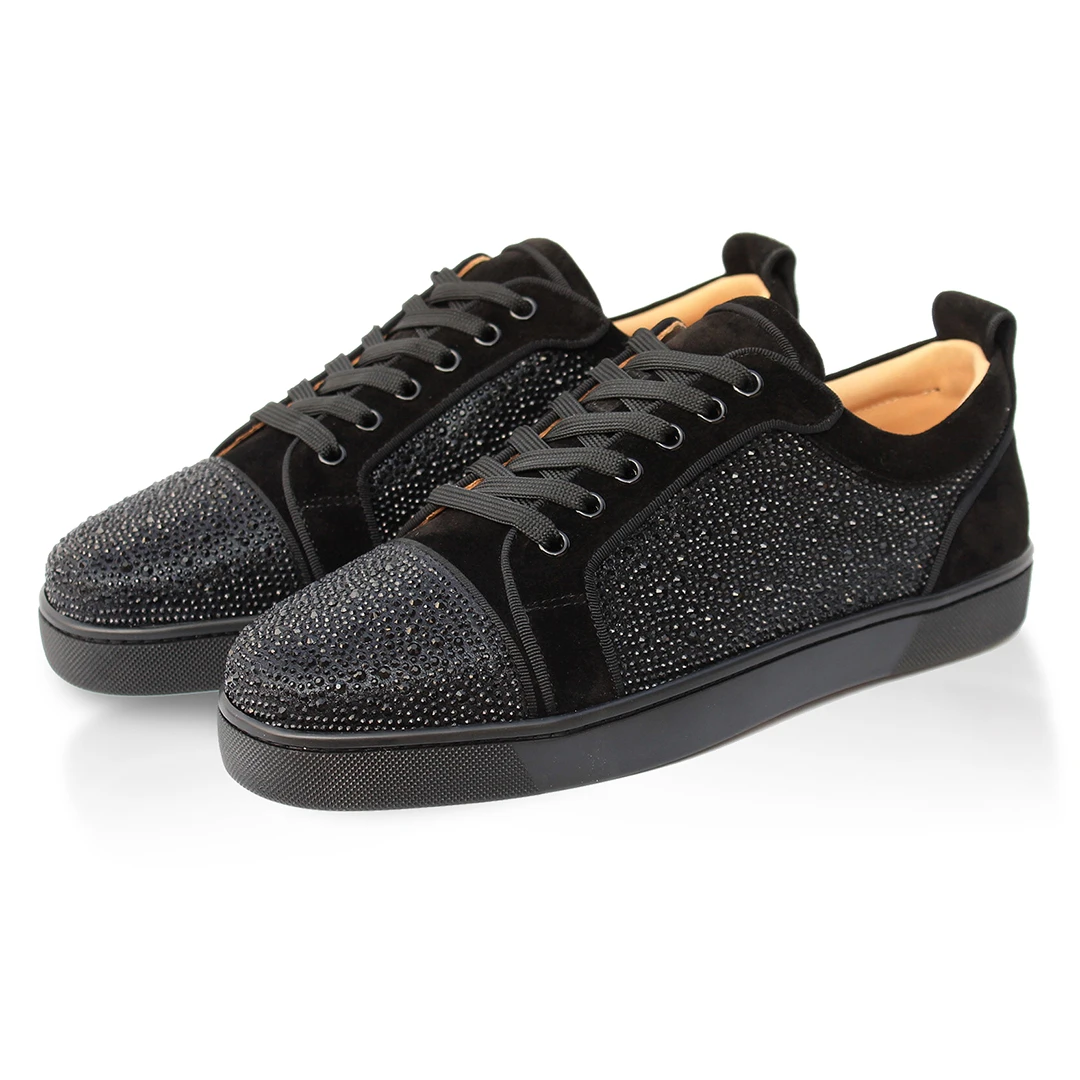 CL牛皮反绒满钻红底男鞋潮流时尚百搭轻奢单鞋低帮板鞋休闲网红