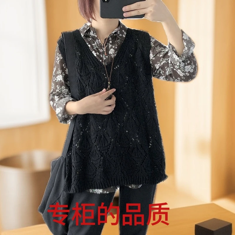 24女春秋V领马甲大码宽松针织显瘦时尚复古文艺百搭洋气现货