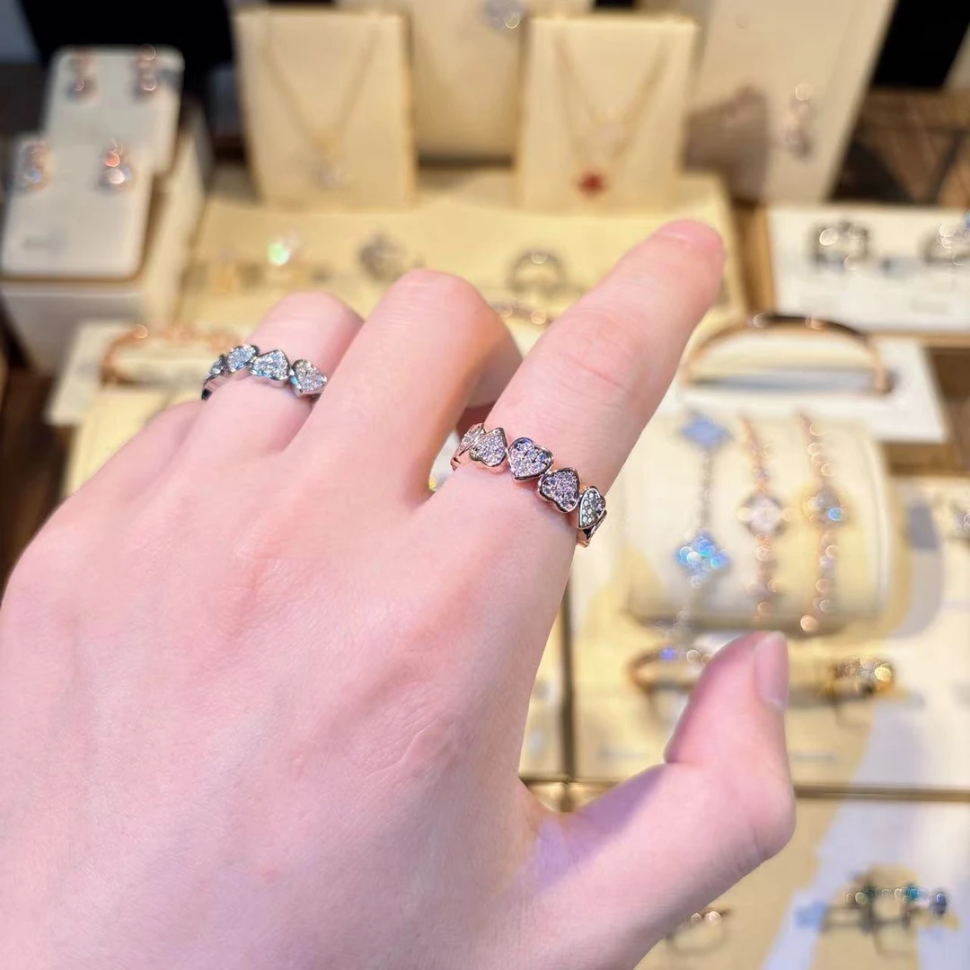 GSTS 铜合金合成锆石戒指 爱心镶钻气质简约百搭可调节戒指JZ281