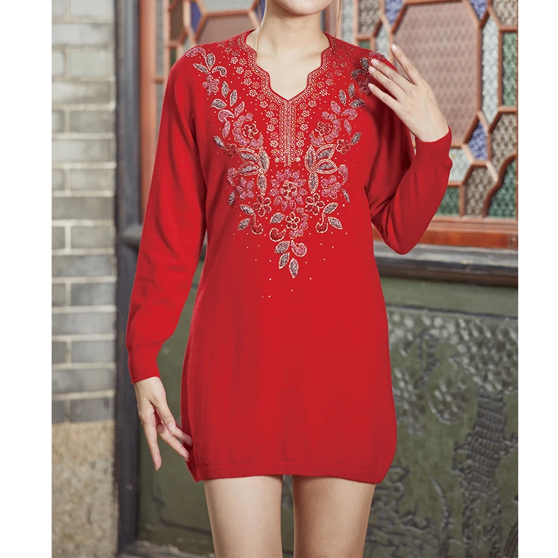 荣澜款中长款手工刺绣一手长针织衫毛衣大码女装9025