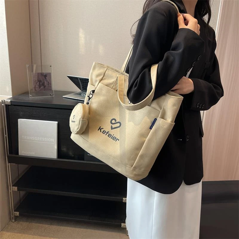 大容量帆布包女2023春夏新款大学生上课通勤时尚潮百搭单肩托特包