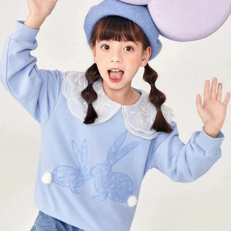 女童春秋新款洋气卫衣女孩中大童套头上衣服春季时尚秋季圆领长袖