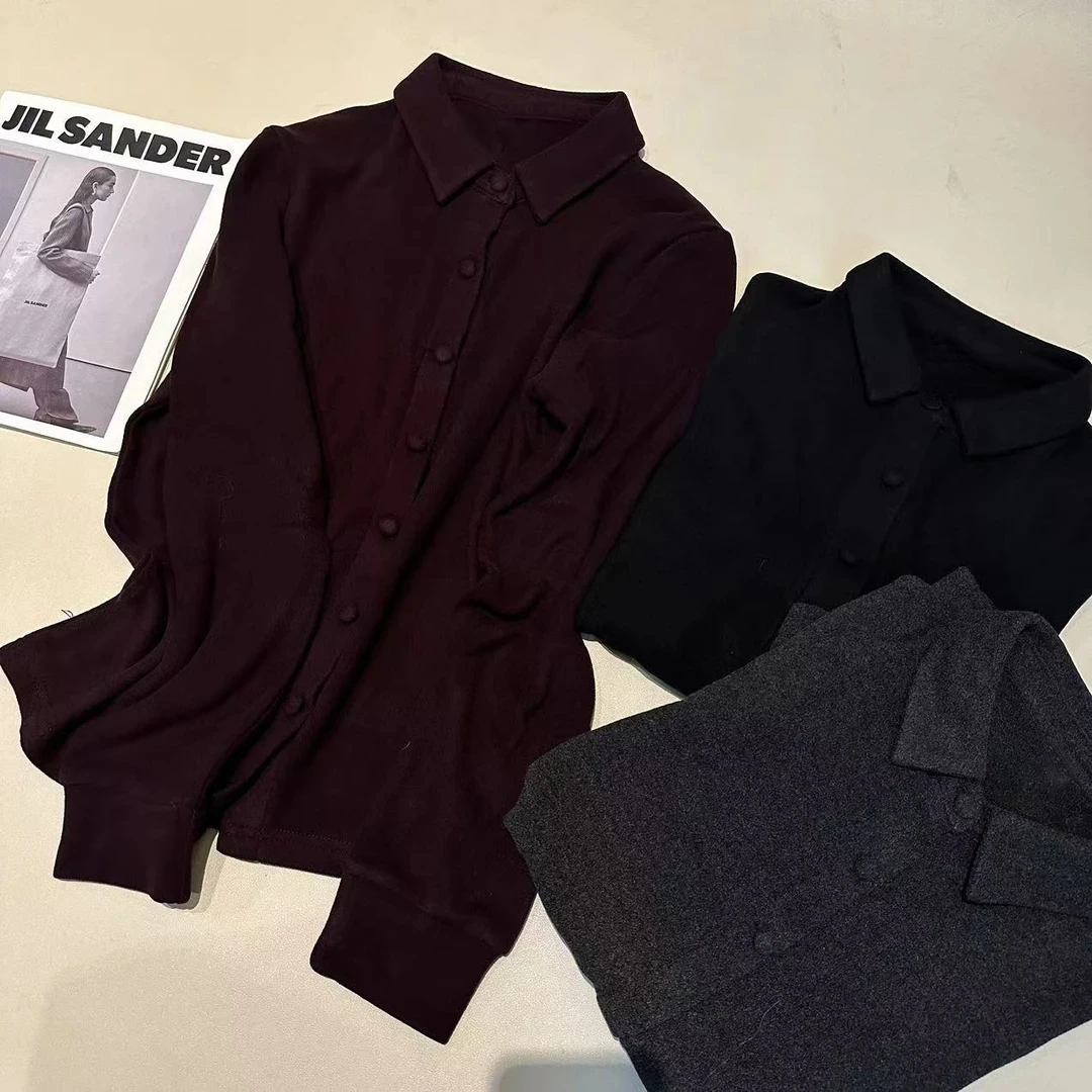 2024年秋冬新款衬衫领气质高级感设计感时尚百搭长袖显瘦上衣款女