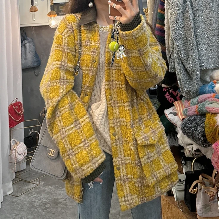 2024年秋冬新款气质显瘦高级感韩系复古高级感格子外套