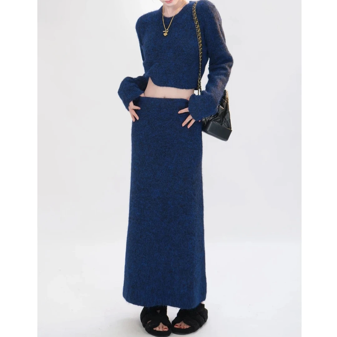 2024年秋冬新款气质显瘦高级感时尚设计感休闲上衣+裙子两件套装