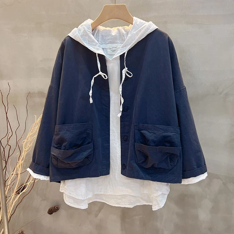 2024秋装新款韩版宽松显瘦百搭圆领纯棉工装风纯色短外套上衣女装