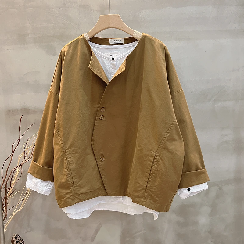 新款宽松大码外搭纯色水洗棉外套女韩版简约休闲百搭气质长袖上衣