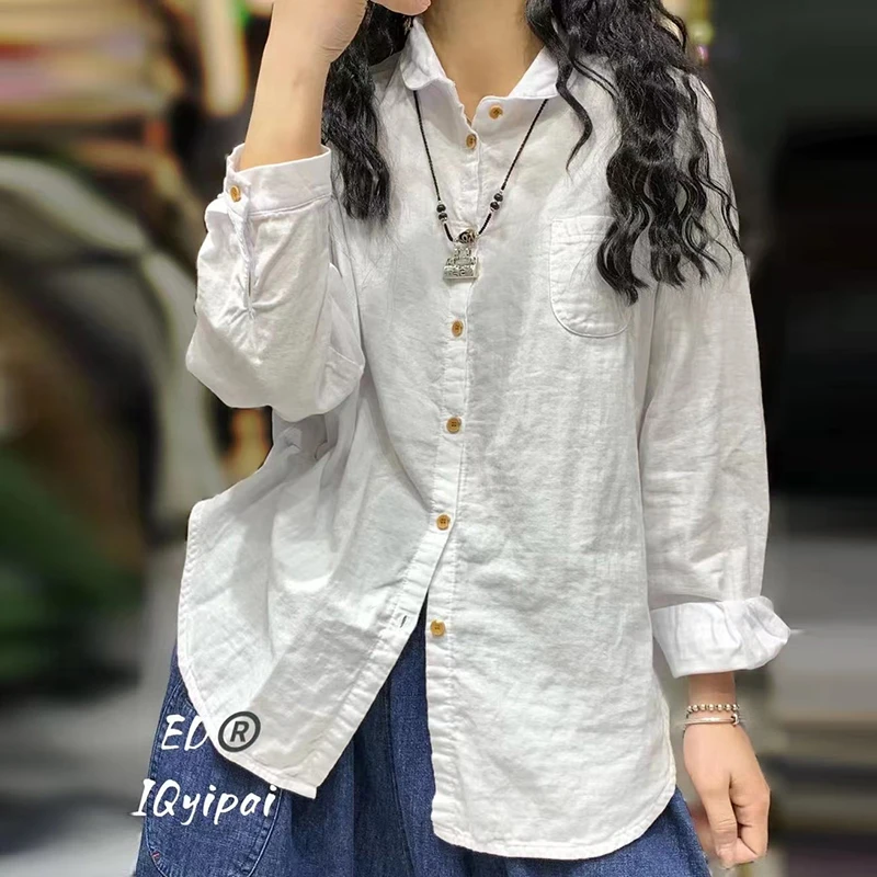 韩版纯色长袖衬衫女春装新款宽松显瘦大码Polo领百搭文艺衬衣上衣