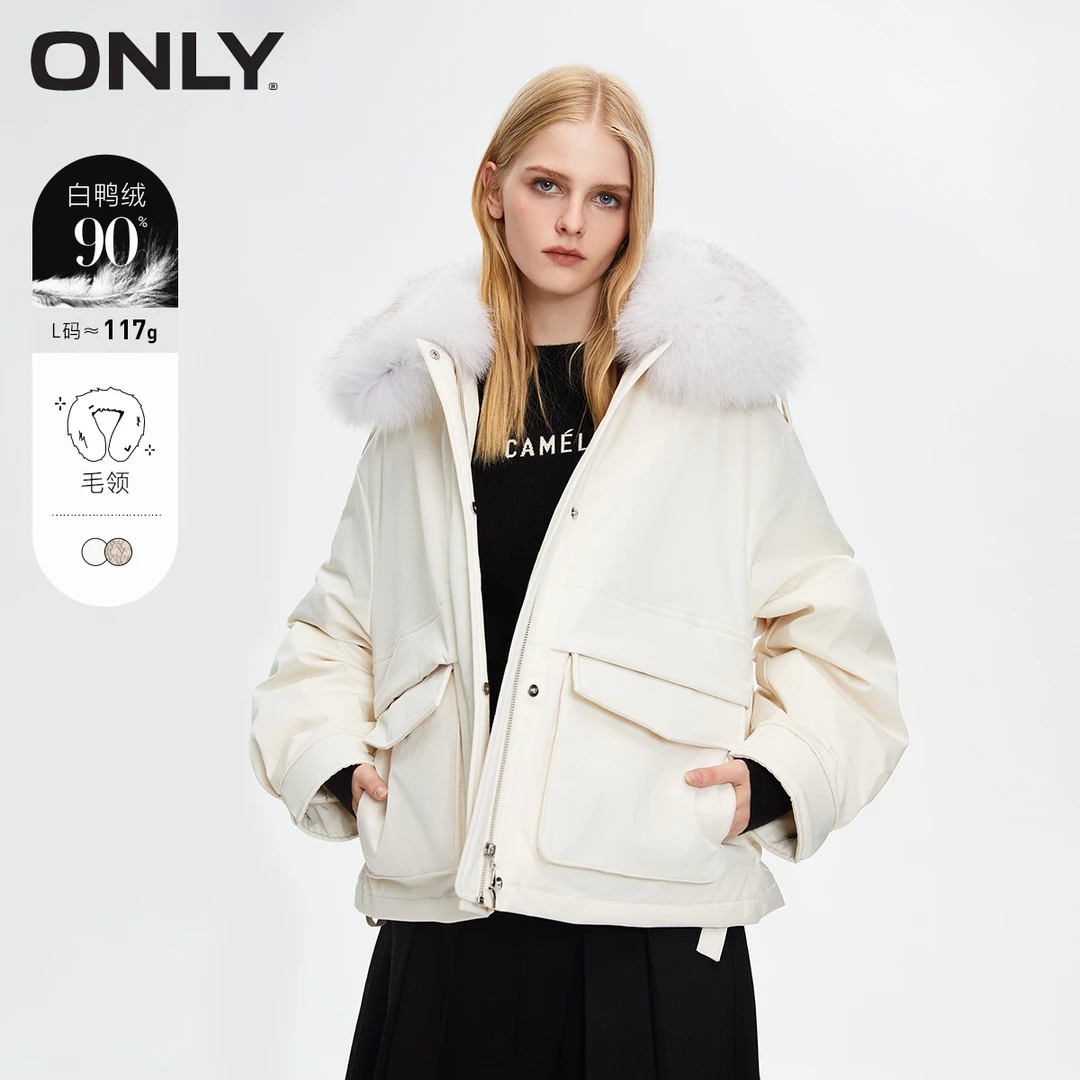 ONLY冬季新款90白鸭绒毛领宽松短款羽绒服女装|123423014