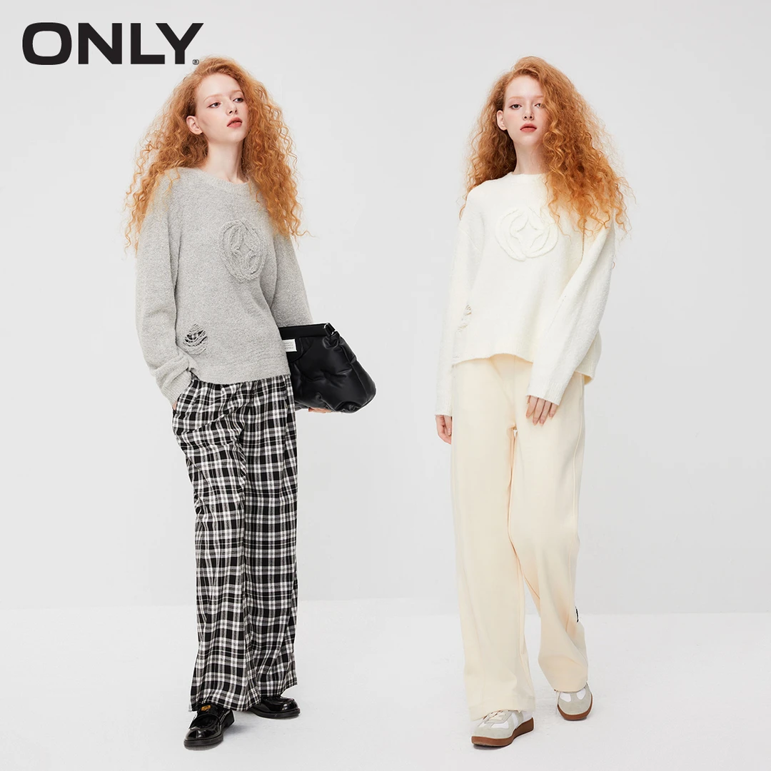 ONLY早秋新款百搭字母时尚运动圆领宽松针织衫女|123313014