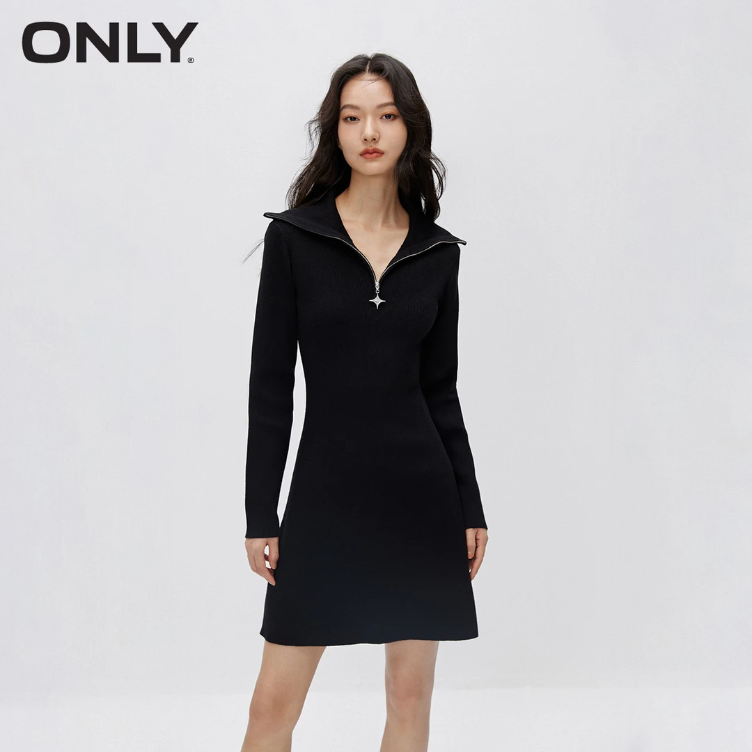 【citywarm】ONLY2023新款翻领针织短裙连衣裙女格雷系|123346006