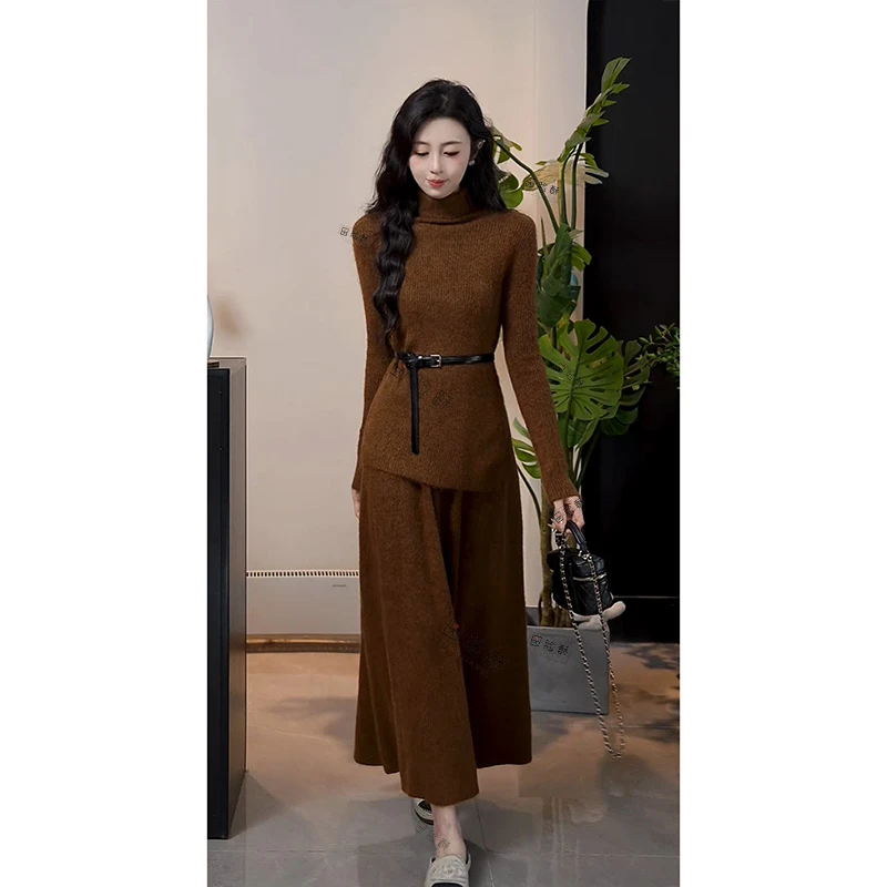 【雾岛听风】秋冬韩系慵懒针织上衣+半身裙两件套