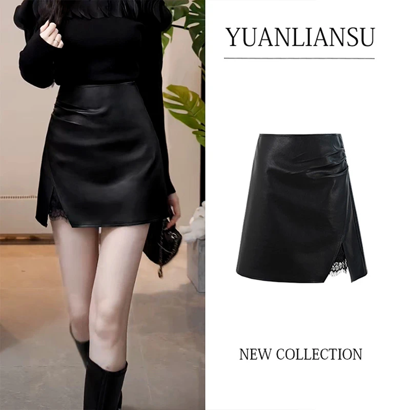 【现货】【云落山野】复古百搭黑色开叉蕾丝A字短裙A字裙