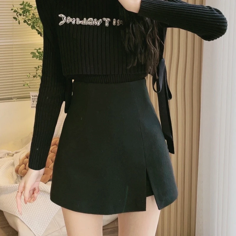 【现货】【磁场密码】韩版气质高腰显瘦开叉A字半身裙裤女