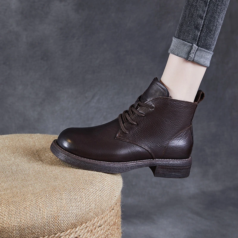 【断码清】头层牛皮百搭英伦风复古马丁靴24新秋冬真皮低筒机车女靴