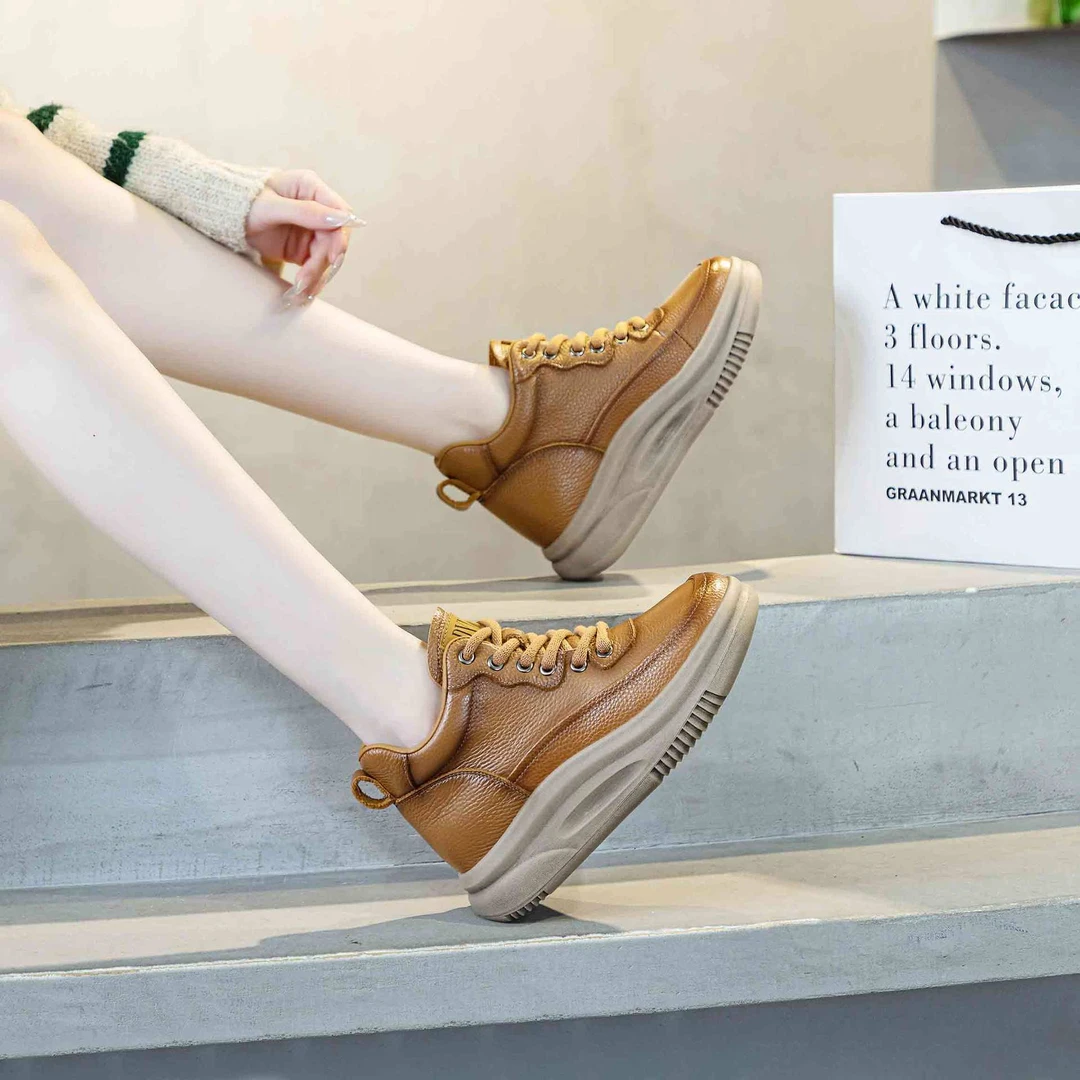 头层牛皮2024冬季新款加绒高帮鞋女休闲鞋女复古板鞋运动鞋短靴女