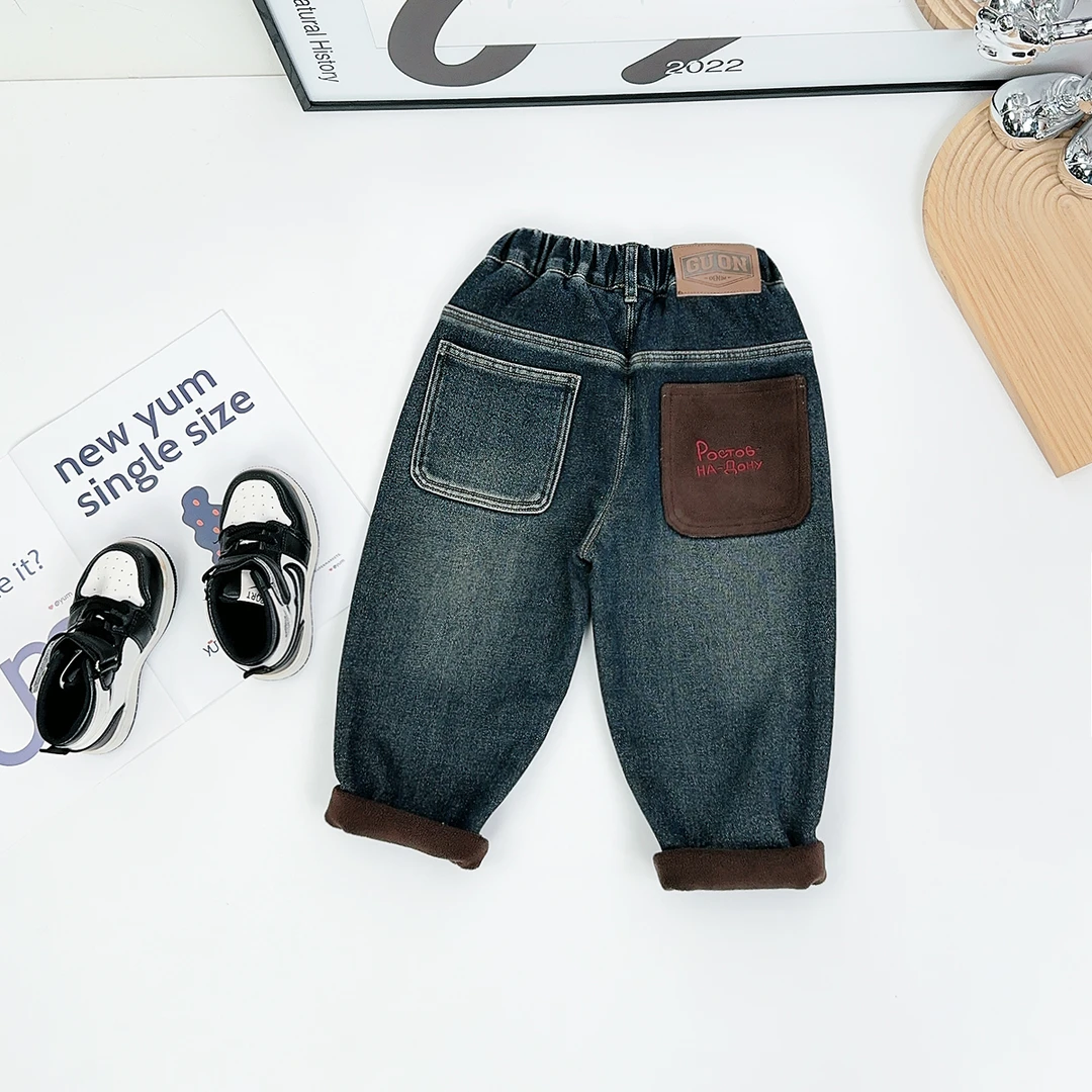 男童牛仔裤加绒裤子儿童2024新款秋冬装 D-QYD24034 悠悠童话童装