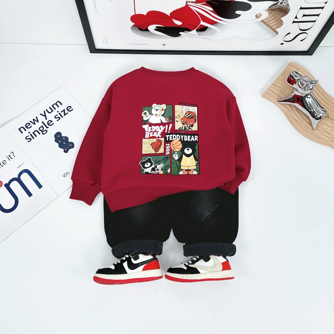 儿童卫衣加绒款长袖2024秋冬男童 D-FB24209 悠悠童话联名泰迪熊