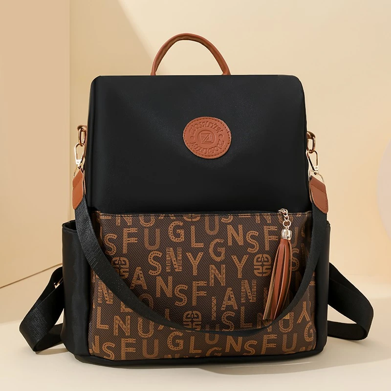 6869黑色24款高端时尚休闲百搭多功能潮流双肩包背包女士