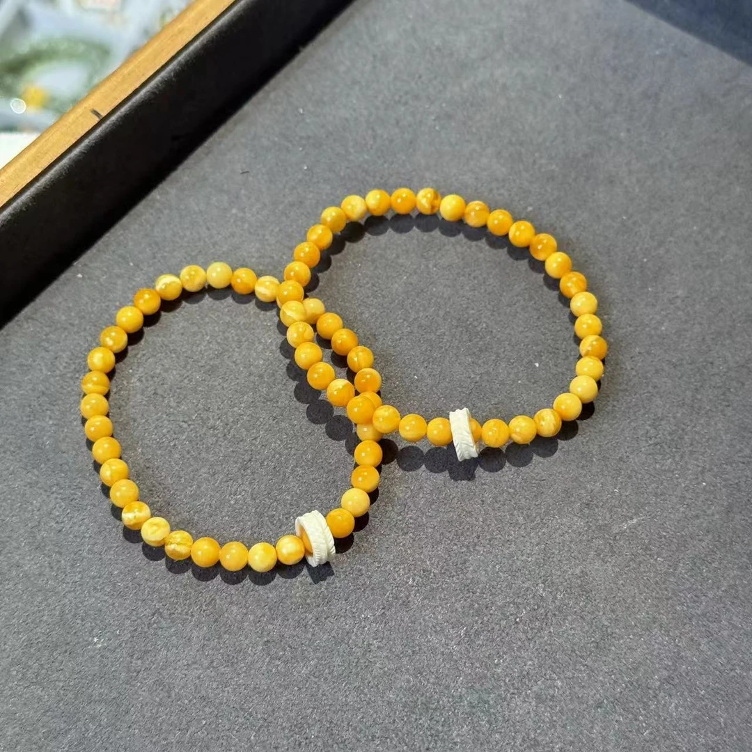 【景滢】5mm+天然琥珀老蜜蜡单圈手串跑环设计手链 多样性发其一