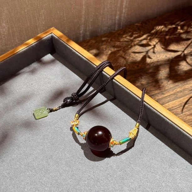 【景滢】天然单珠血珀锁骨链大圆珠项链DIY设计简约女