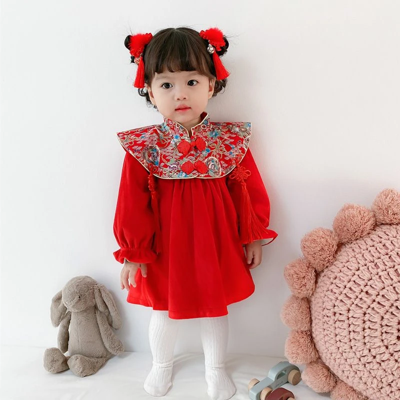 女童连衣裙春秋季新款生日周岁礼服宝宝加绒保暖年服公主裙子女宝