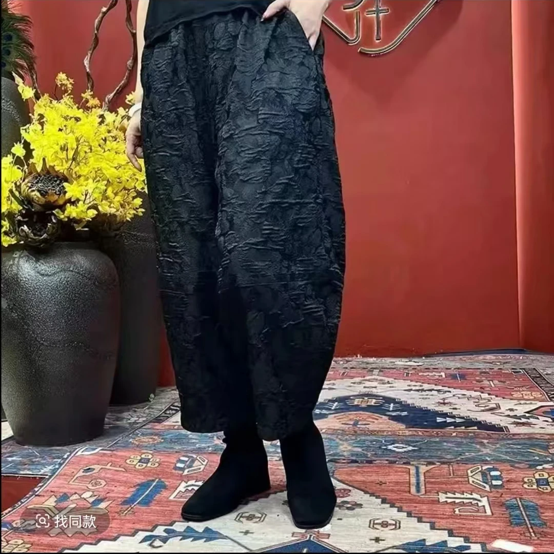 2024秋冬新款中式风设计感加绒加厚休闲花妍裤88501