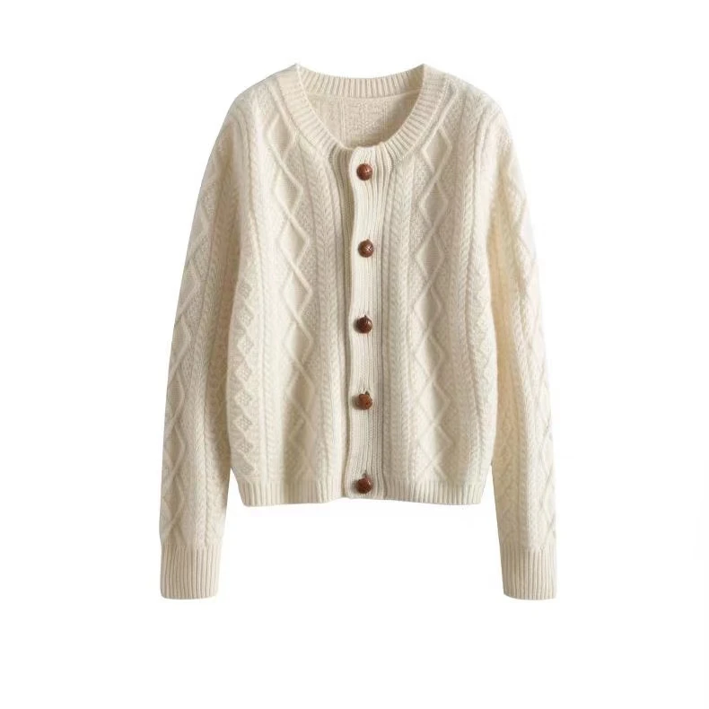 三股加厚重工扭花加厚羊毛开衫 针织秋冬复古绞花外套女毛衣