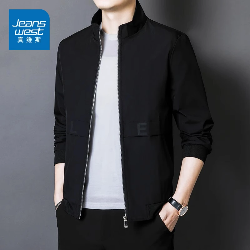 真维斯春秋男款透气外套男士夹克棒球服防风潮流黑色上衣秋季风衣