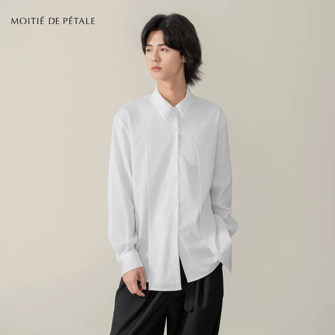 半片花瓣「皓月」双重结构竹纤维衬衫 设计感不规则解构休闲上衣
