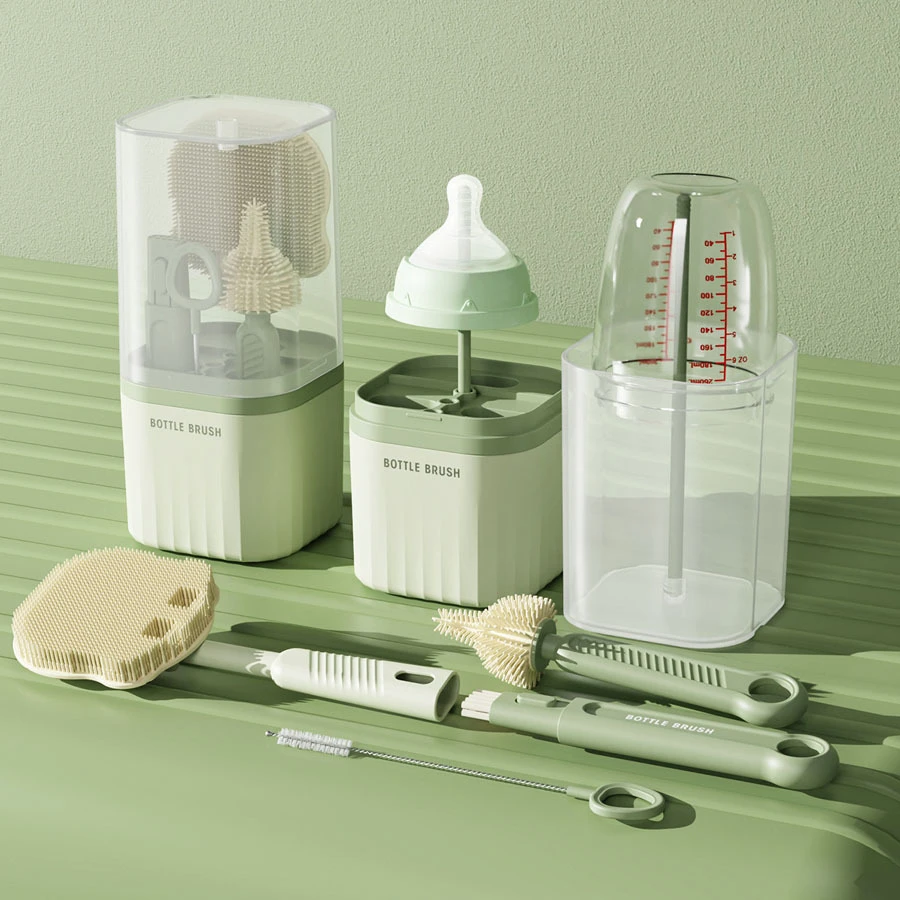婴儿硅胶便携奶瓶刷套装宝宝清洗刷清洁刷旅行装沥水架多功能刷洗