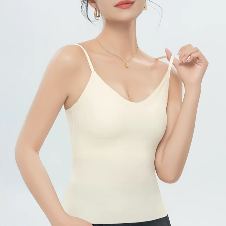 长款冰丝舒适无痕一片式固定杯舒适内搭外穿吊带背心
