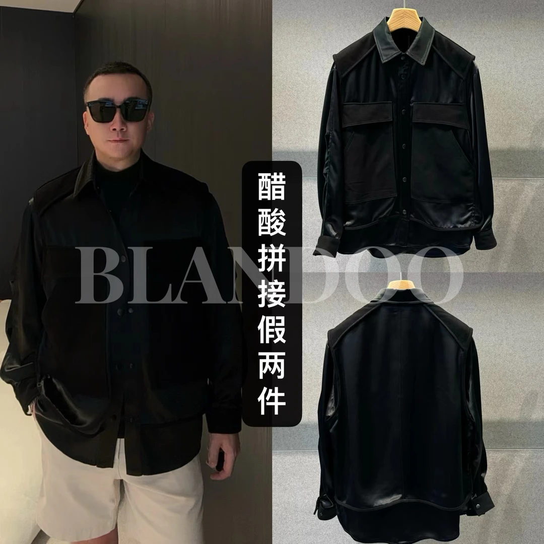 BLANDOO "高奢定制”  设计师款男士百搭翻领拼皮夹克8BD1058